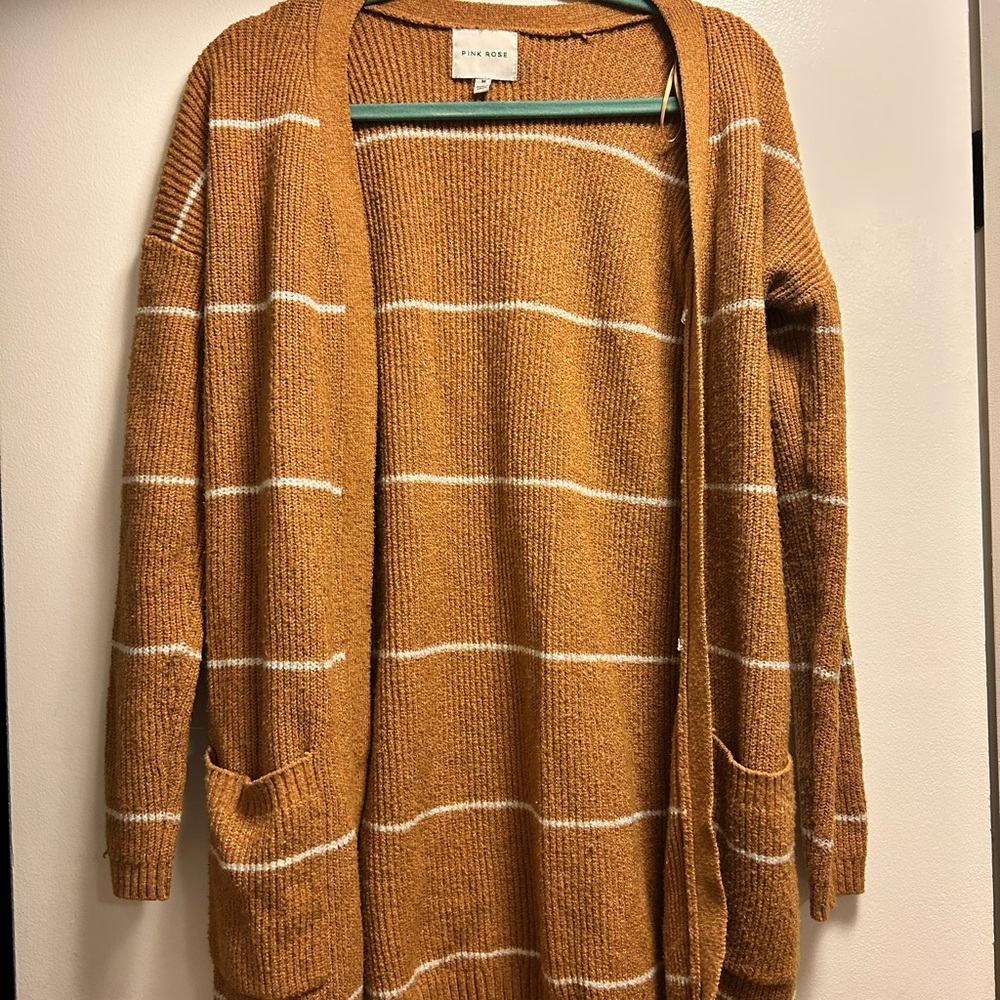 Pink Rose Brown Striped Cardigan